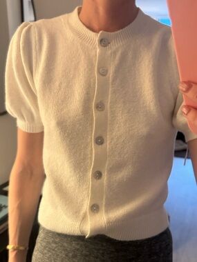 French Connection White Short Sleeve Button Cardigan